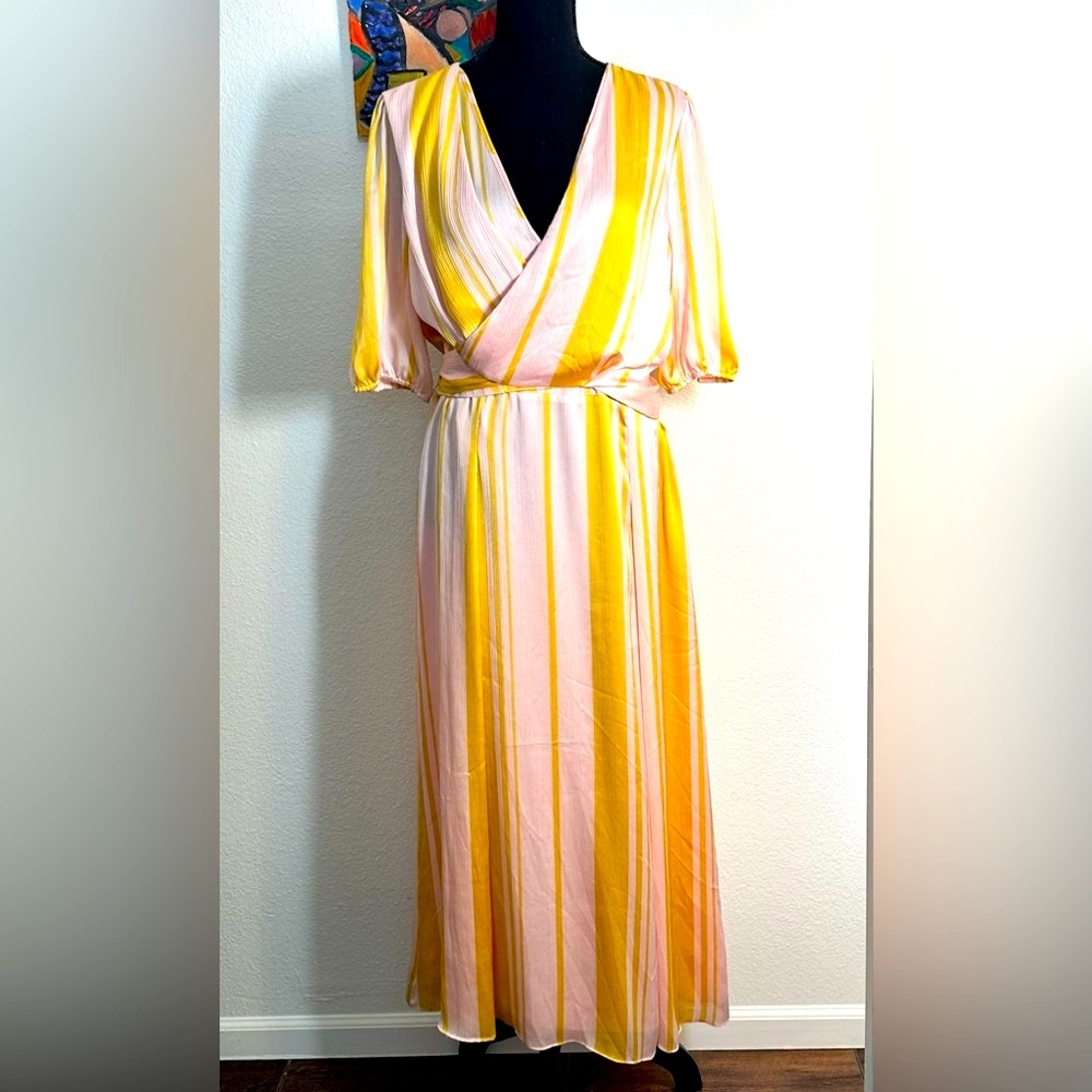 Leyden Pink & Gold Vertical Lines Midi Dress, XL